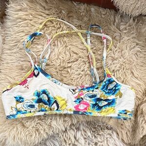 Billabong Floral Bikini Top in White, Blue, Yellow, Pink